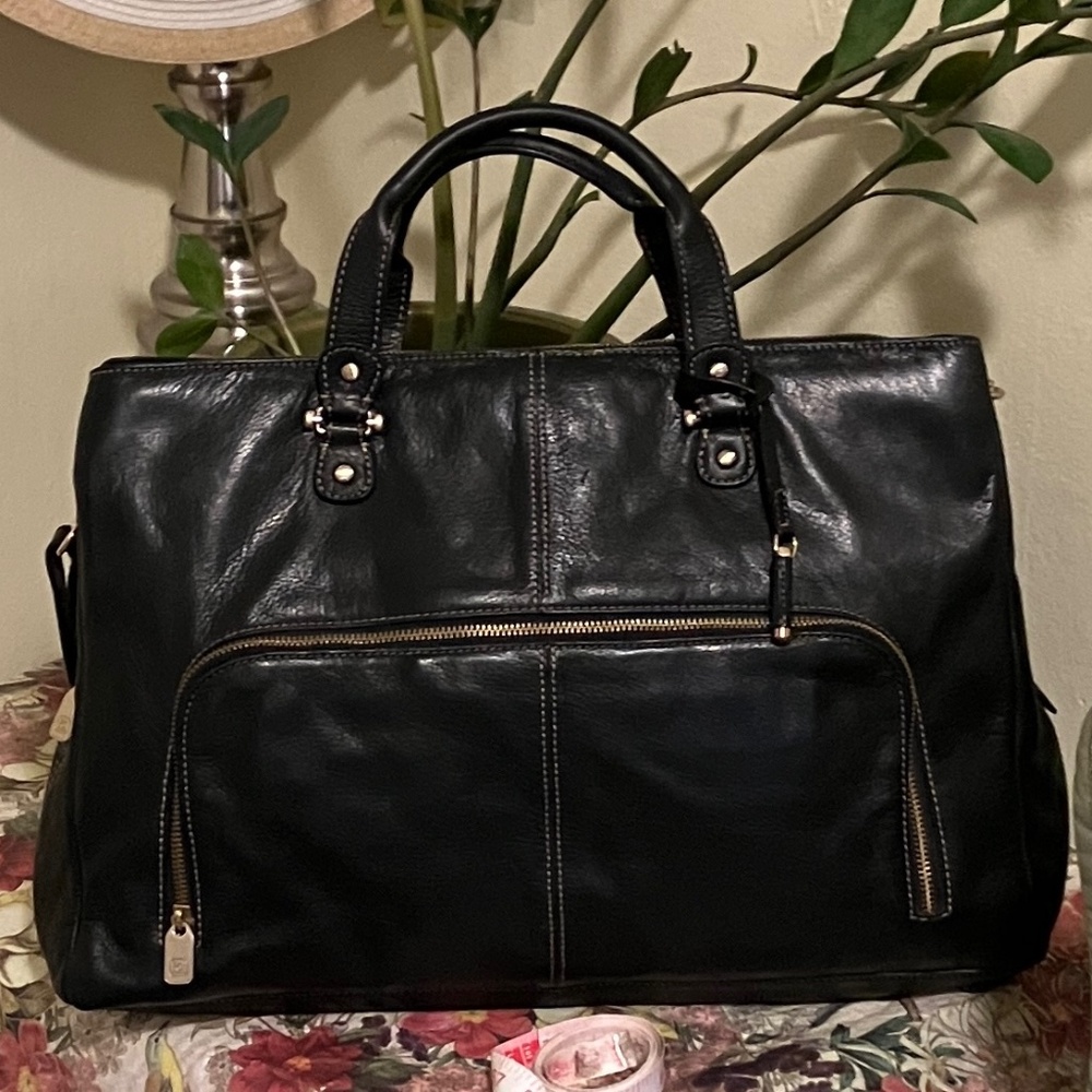 Liz Claiborne Black Leather Briefcase Laptop Bag
